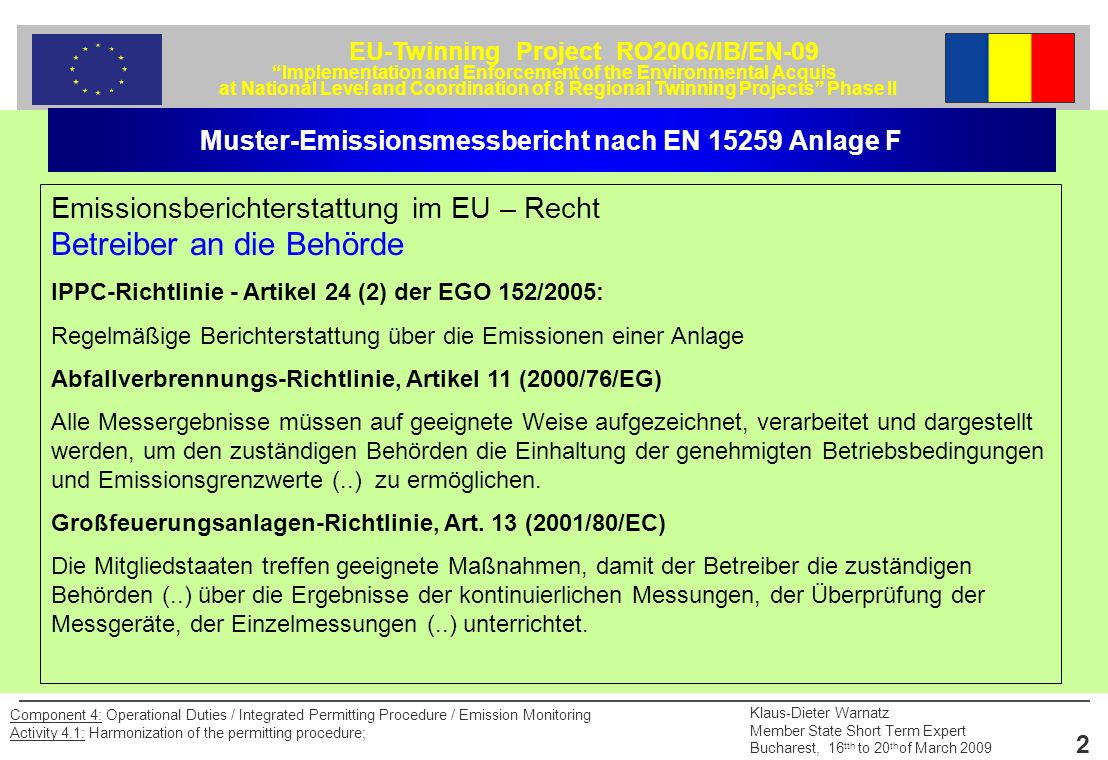 Überwachung von Emissionen Muster Emissionsmessbericht ppt PPT Genehmigungsverfahren nach der EGO 1522005 Anwendung
